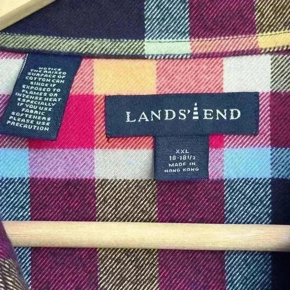 Lands’ End Men’s Button Down Plaid Cotton Flannel Shirt XXL (18-18 1/2) - Picture 5 of 7